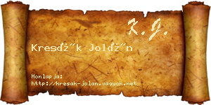 Kresák Jolán névjegykártya
